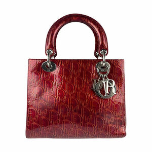 Christian Dior Lady 2way Shoulder Bag Patent Vernis leather red